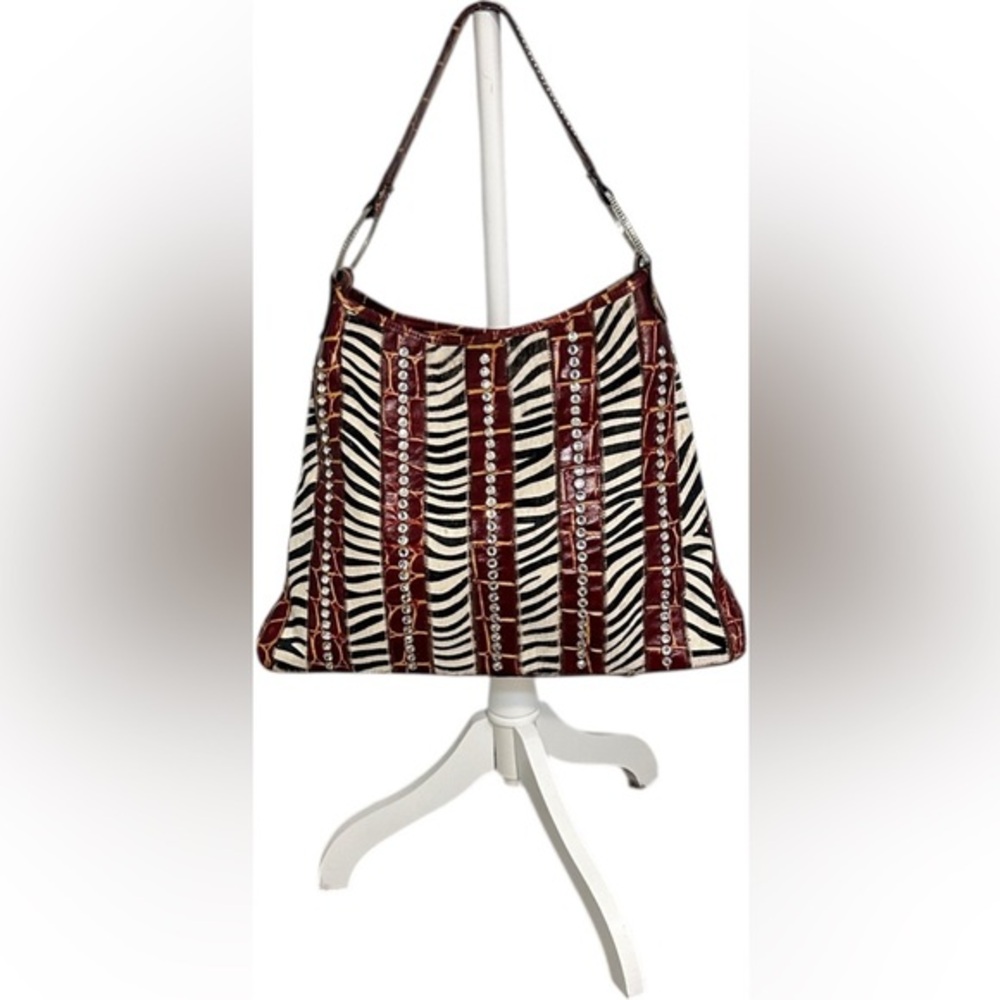 Raviani ✨ Western Glam Zebra & Croc Rhinestone Shoulder Bag.